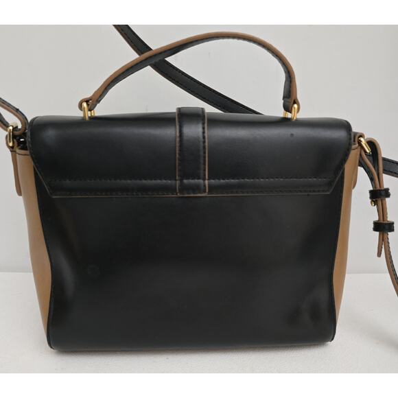 Lauren Ralph Lauren Raquel Medium Messenger Bag Leather Black Tan Trim $249 - Picture 7 of 14